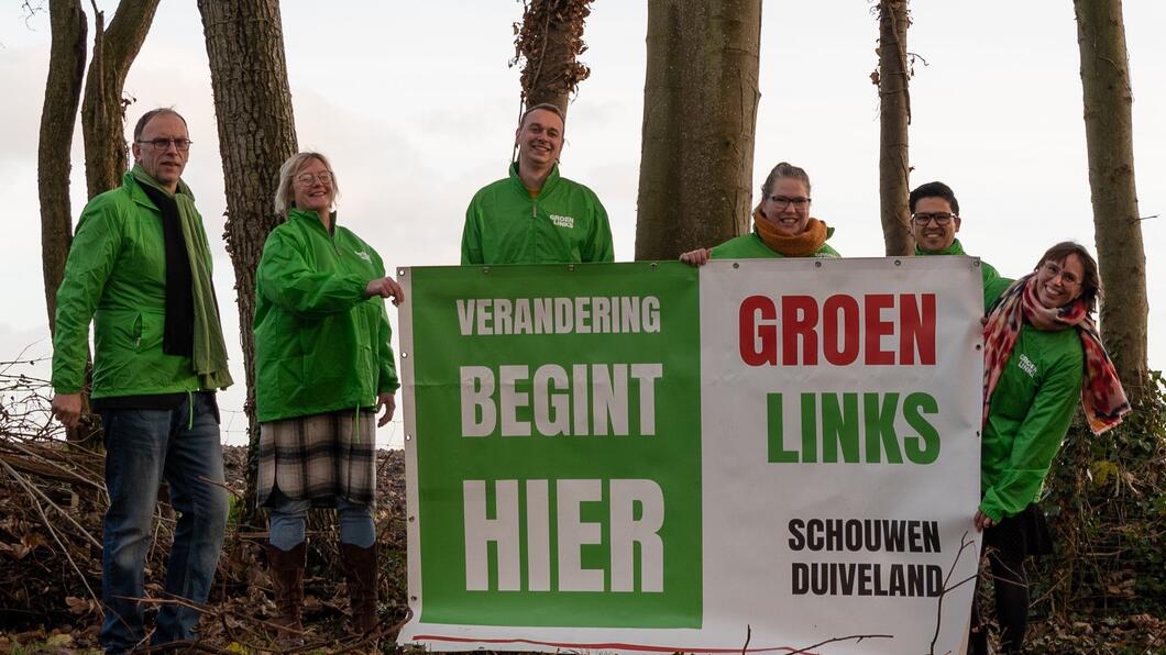 Team Groen Links met spandoek