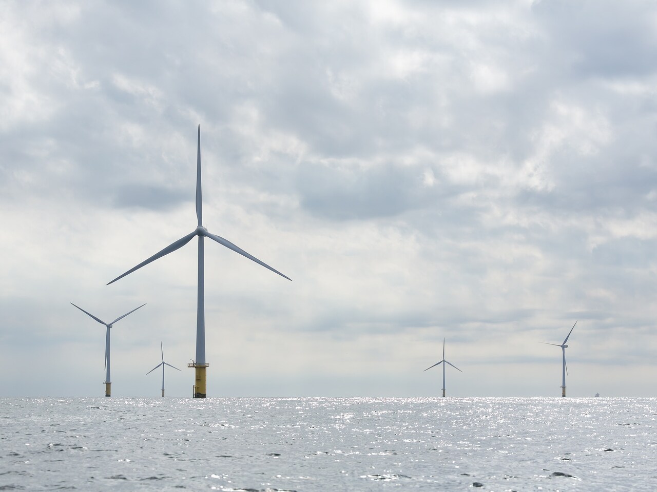 Vier windmolens staan in de noordzee